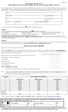 Texas Income Eligibility Self Certification Form