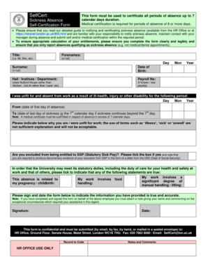 Sample certification of leave of absence from employer - Self-Certification Form - intranet london ac