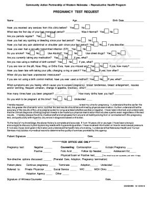 Pregnancy Test Request Form