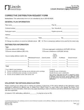 Lincoln American Legacy Retirement Corrective Distribution Request Form