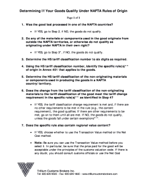 NAFTA Rules of Origin Qualification Form