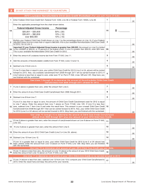 2012 Louisiana Nonrefundable Child Care Credit Worksheet