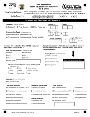 Health Education/Risk Reduction Form 9650