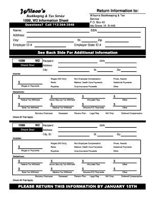 1099 W2 Information Sheet