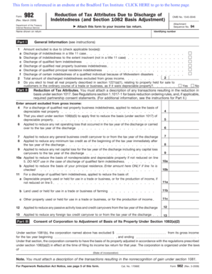 IRS Form 982 Reduction of Tax Attributes