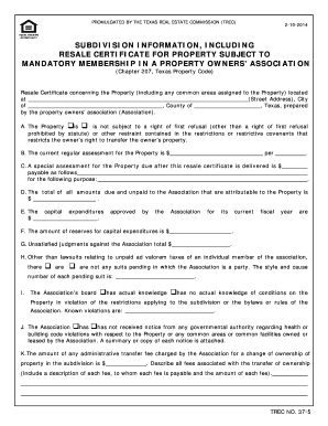 Texas Resale Certificate for Property Owners' Association