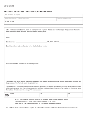 Texas Sales and Use Tax Exemption Certification