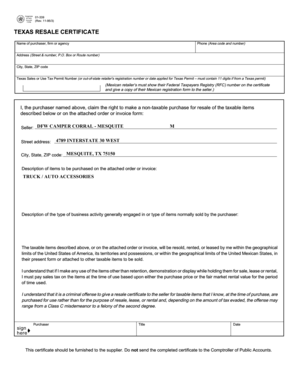 Texas Resale Certificate