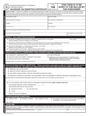Missouri Sales/Use Tax Exemption Certificate