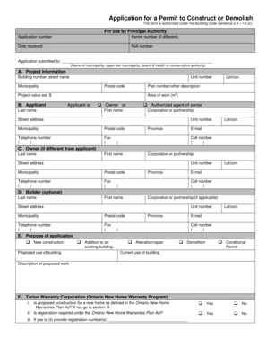 Application for a Permit to Construct or Demolish
