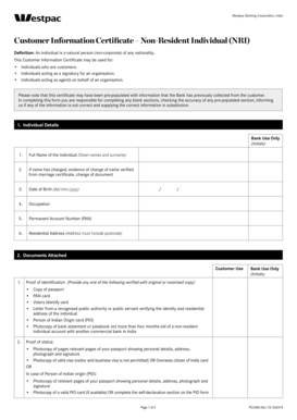 Customer Information Certificate – Non-Resident Individual (NRI)