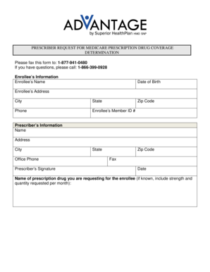 Prescriber Request for Medicare Prescription Drug Coverage Determination