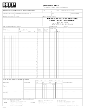 HIP Health Plan Transmittal Sheet