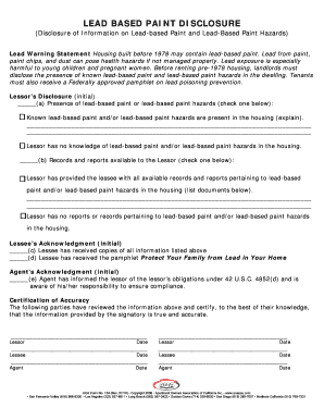 Lead Based Paint Disclosure Form