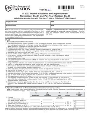 Ohio IT 2023 Income Allocation and Apportionment Form