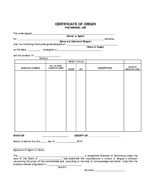 Certificate of Origin