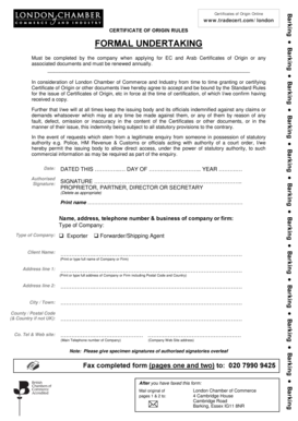 Certificate of Origin Formal Undertaking