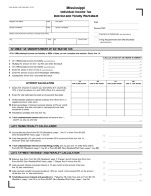 Mississippi Individual Income Tax Interest and Penalty Worksheet