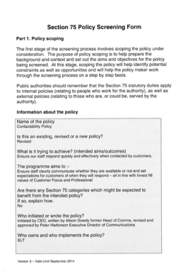 Section 75 Policy Screening Form