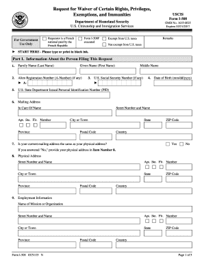 USCIS Form I-508 Waiver of Rights, Privileges, Exemptions, and Immunities