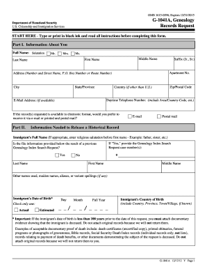 USCIS Genealogy Records Request Form G-1041A