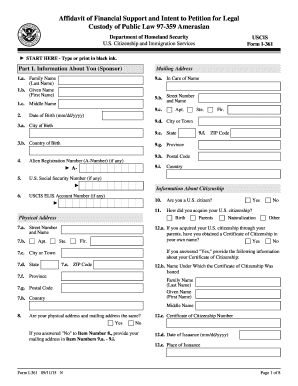 USCIS Form I-361 Affidavit of Financial Support