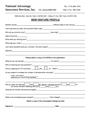 New Venture Profile Form