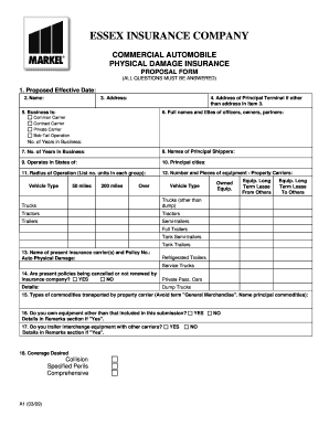 Commercial Automobile Physical Damage Insurance Proposal Form
