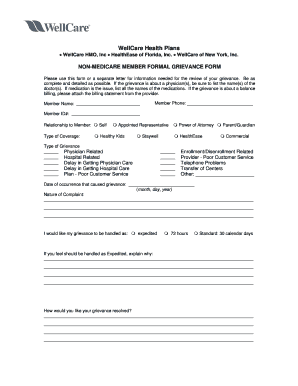 WellCare Non-Medicare Member Formal Grievance Form