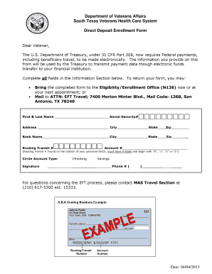 US Department of Veterans Affairs Direct Deposit Enrollment Form