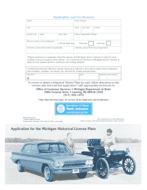 Michigan Historical Vehicle License Plate Application