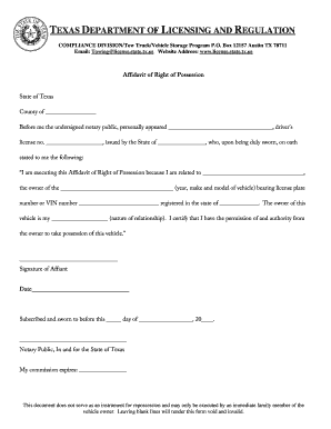 Texas Affidavit of Right of Possession