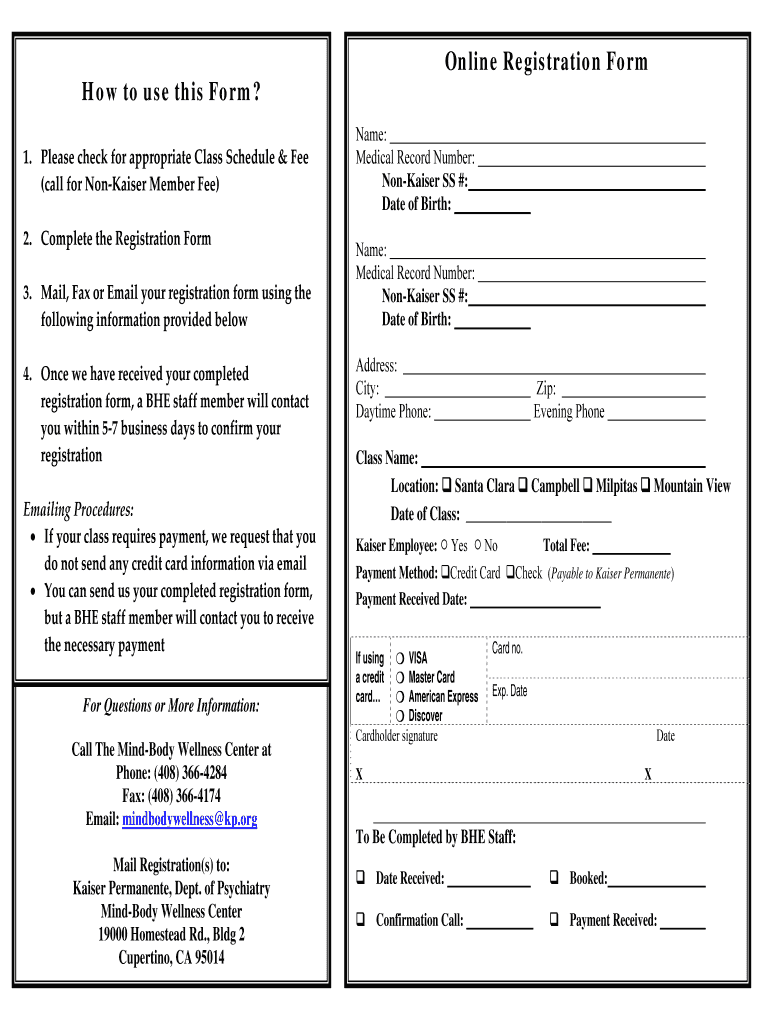 Fillable Online mydoctor kaiserpermanente Registration My Doctor