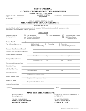 North Carolina Duplicate Permit Application