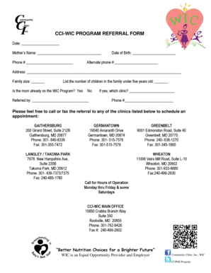 CCI-WIC Program Referral Form