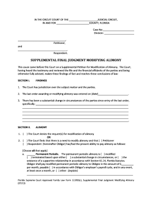Supplemental Final Judgment Modifying Alimony