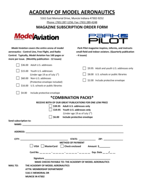 Model Aviation Magazine Subscription Order Form