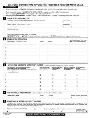 Confidential Application for Free & Reduced Price Meals