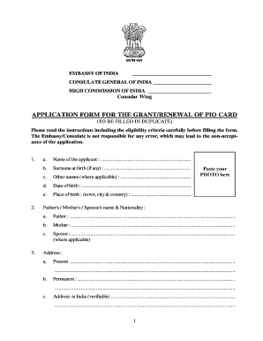 India PIO Card Application Form