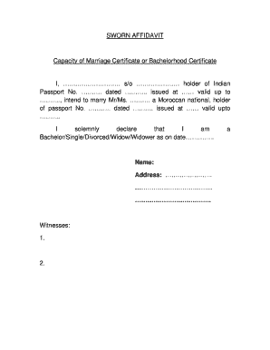 Sworn Affidavit for Marriage Certificate