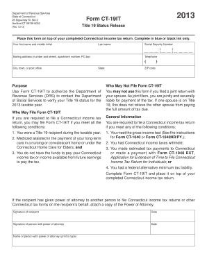 Connecticut Title 19 Status Release Form CT-19IT