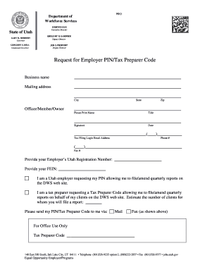 Request for Employer PIN/Tax Preparer Code