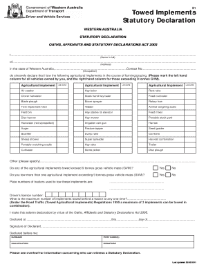 Statutory declaration form sa - Statutory declaration - towed implements (Form E1) - transport wa gov