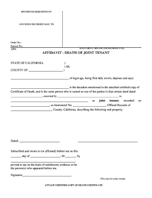 Affidavit - Death of Joint Tenant