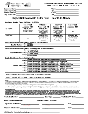 HughesNet Bandwidth Order Form