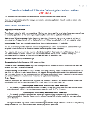 California State University Transfer Admission Application