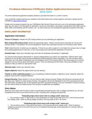 California State University Freshman Admission Application