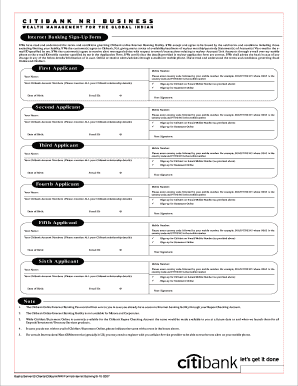 Citibank Internet Banking Sign-Up Form