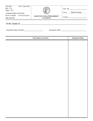 Kentucky Estate Inventory and Appraisal Form