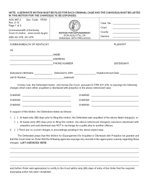 Kentucky Motion for Expungement